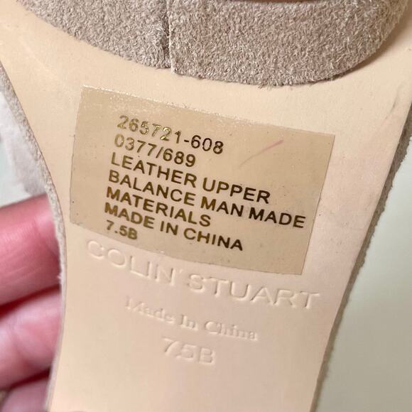 Colin Stuart Beige Suede Flower Slingback Peep Toe Heels Pumps 7.5 - Picture 6 of 8